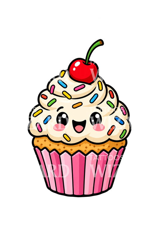 Cuki cupcake, szórócukor és cseresznye tetoválás