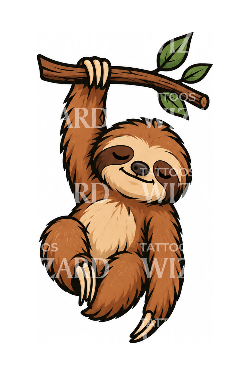 Cute Hanging Sloth Cartoon Tattoo Idea