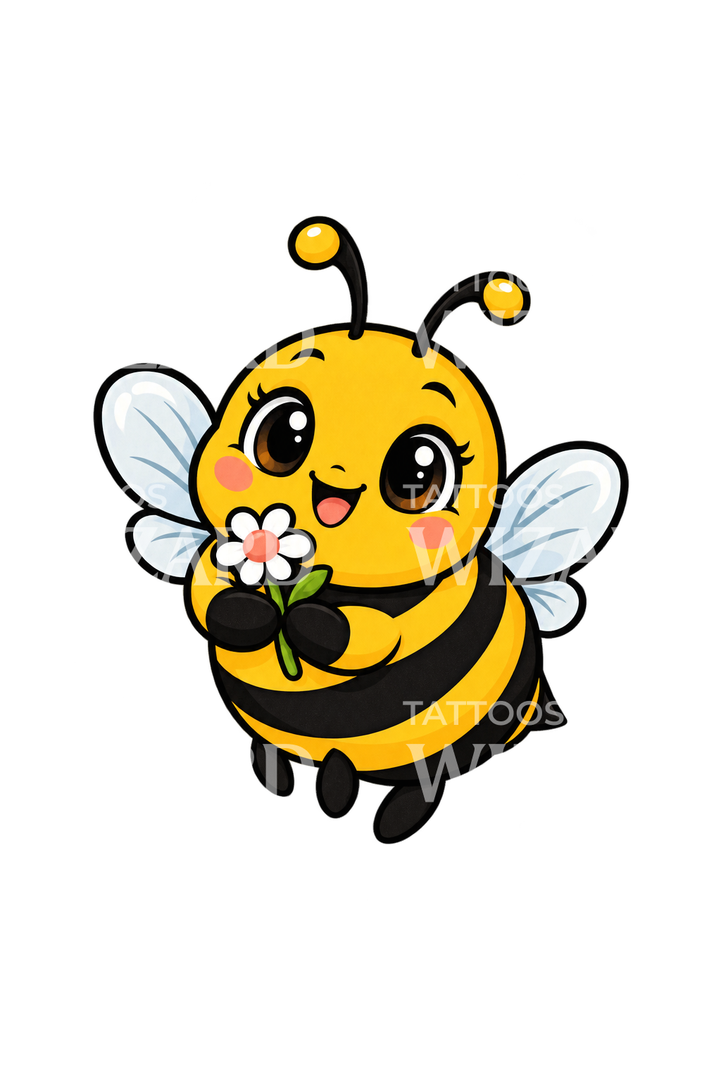 Design per tatuaggio di ape felice e carina in stile cartoon