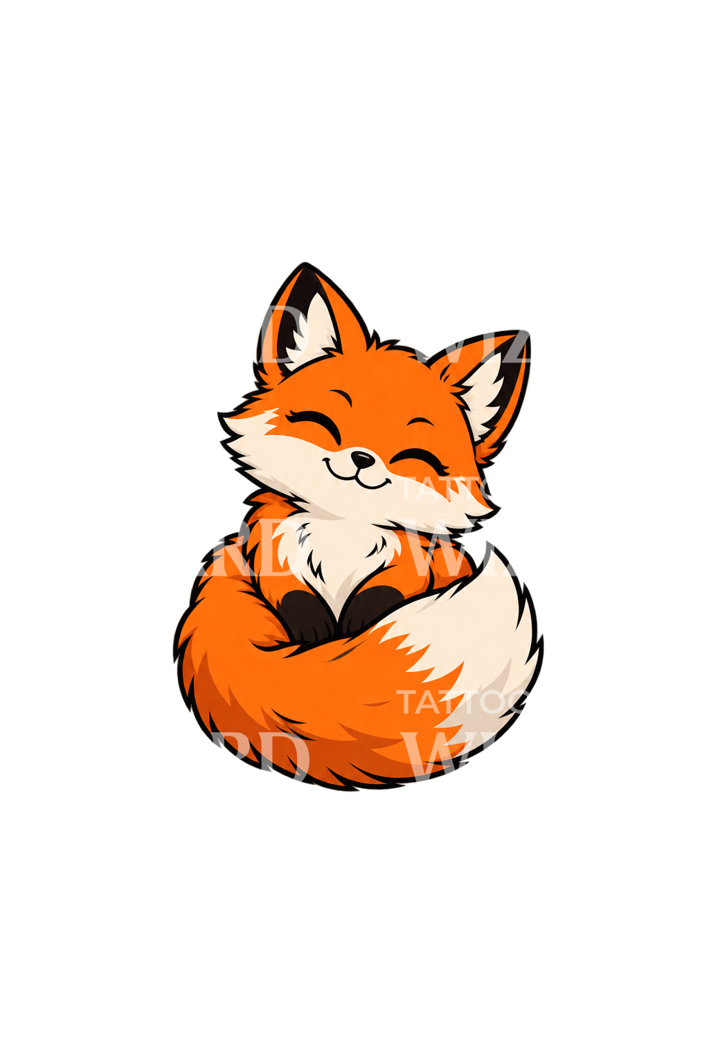 Cute Happy Fox Cartoon Tattoo Idea