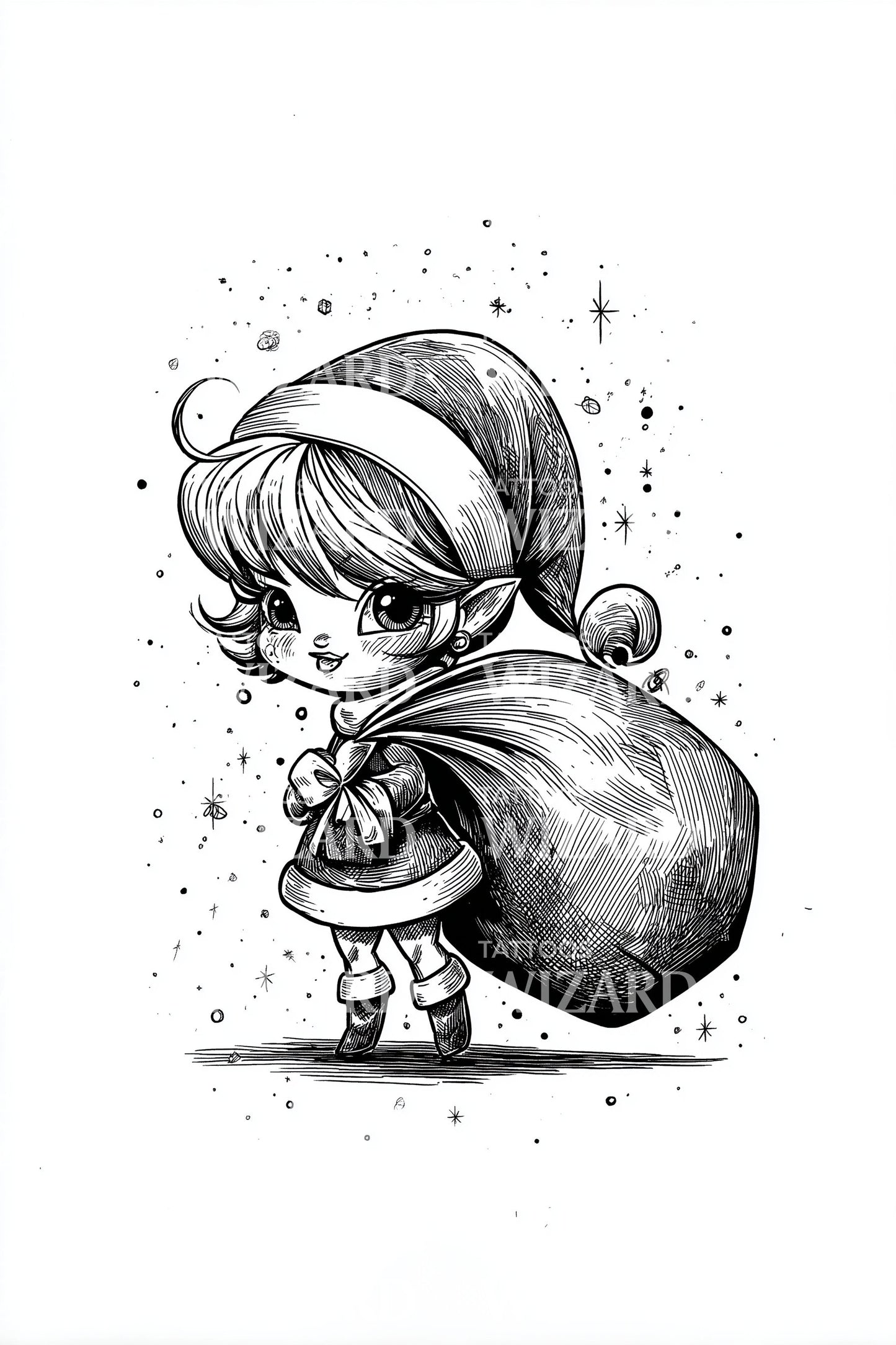 Cute Hooded Girl Tattoo Illustration