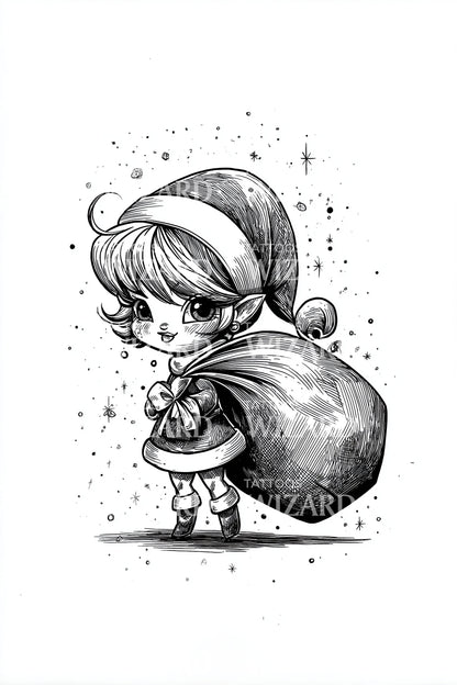 Cute Hooded Girl Tattoo Illustration