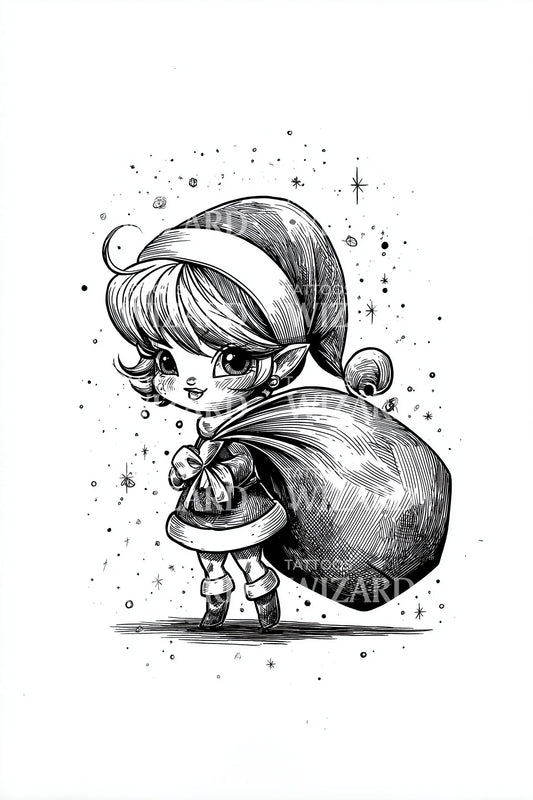 Cute Hooded Girl Tattoo Illustration