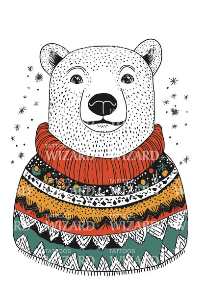 Cute Polar Bear Colorful Sweater Tattoo Design