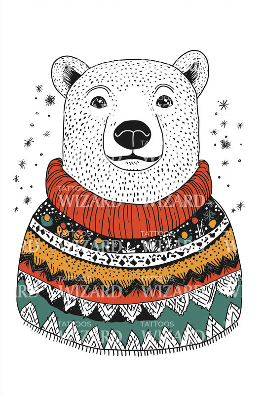 Cute Polar Bear Colorful Sweater Tattoo Design