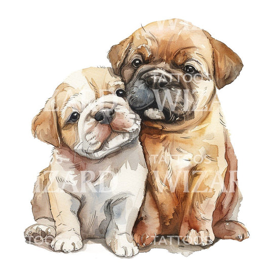 Cute Puppies Cuddling Watercolor Tattoo Idea