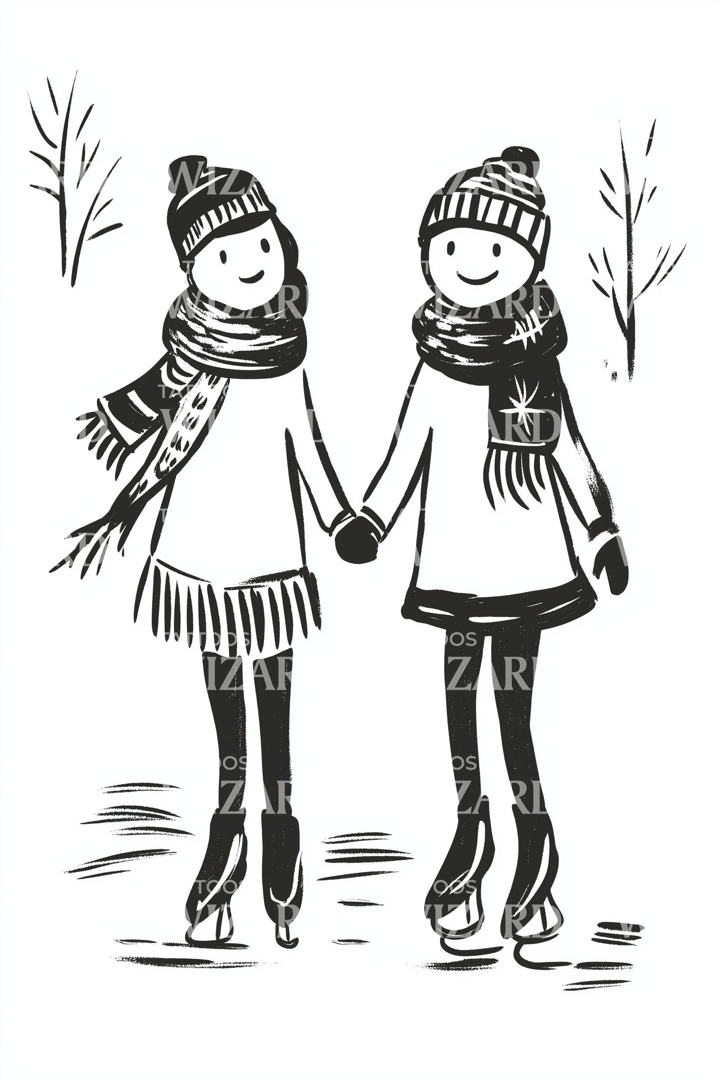 Cute Winter Girls Tattoo Illustration
