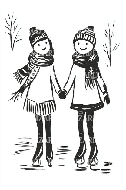 Cute Winter Girls Tattoo Illustration