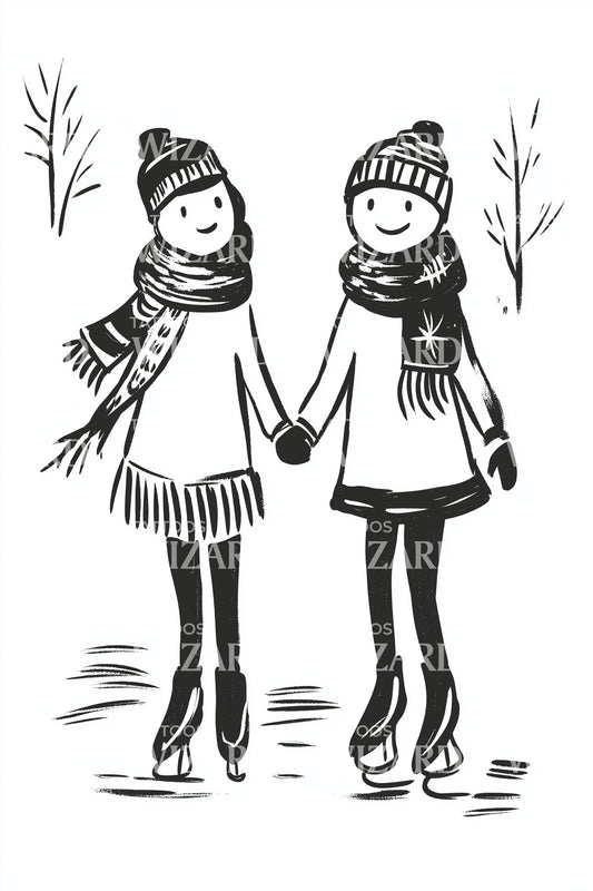 Cute Winter Girls Tattoo Illustration