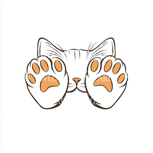 Cutest Cat Showing Paws Cartoon Tattoo Idea