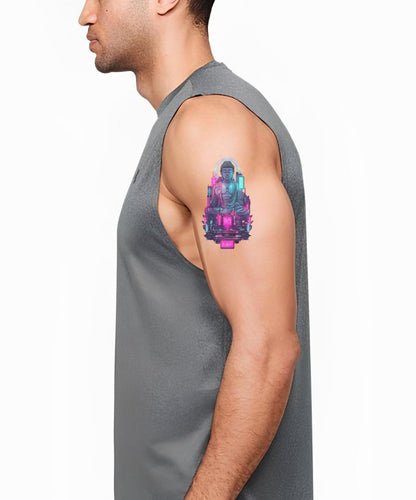 Cyberpunk Neon Buddha Tatuering Design