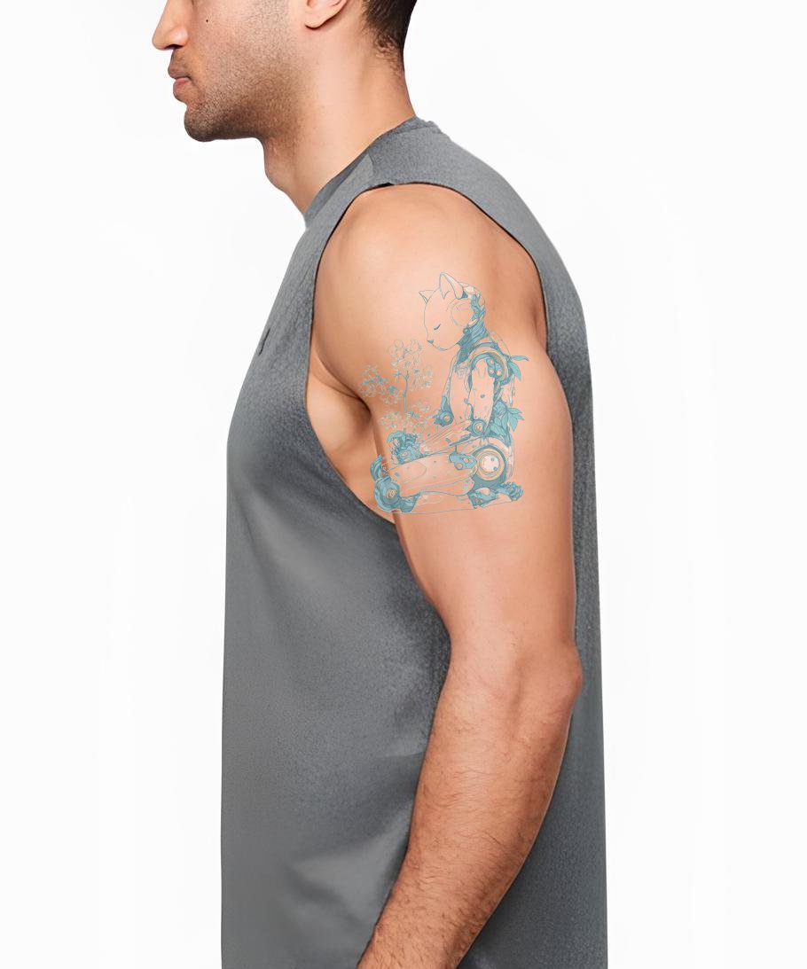 Meditative Cyber Cat Tattoo Design