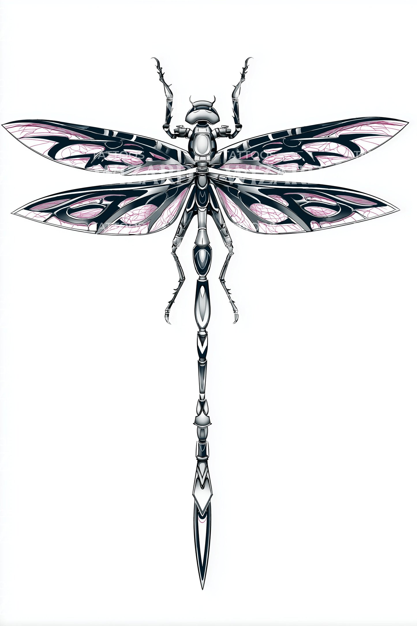Cyber Dragonfly Spear Tattoo Design