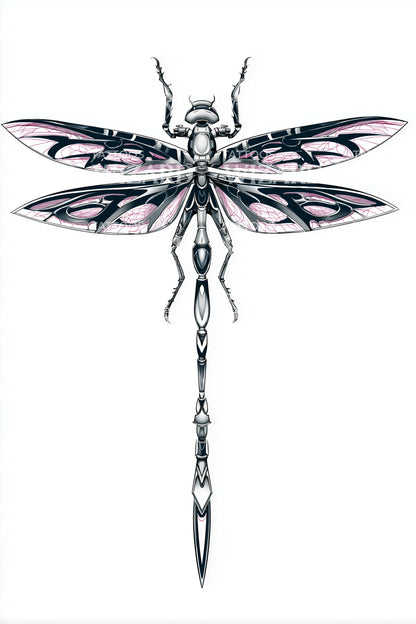Cyber Dragonfly Spear Tattoo Design