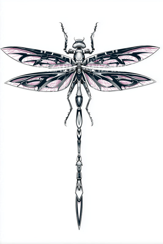 Cyber Dragonfly Spear Tattoo Design
