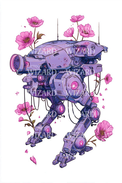 Cyber Mech Foxflower Tattoo Illustratie