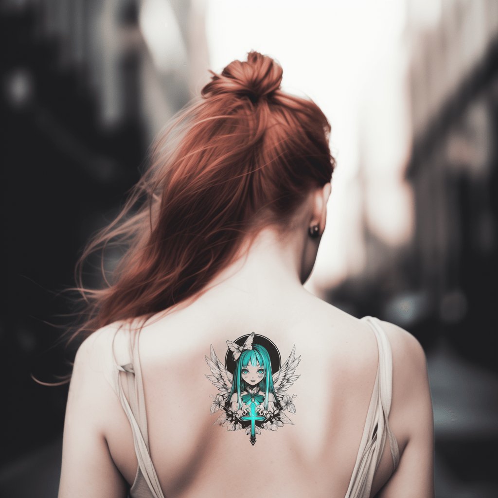 Cyber Seraph Cross Tattoo Design