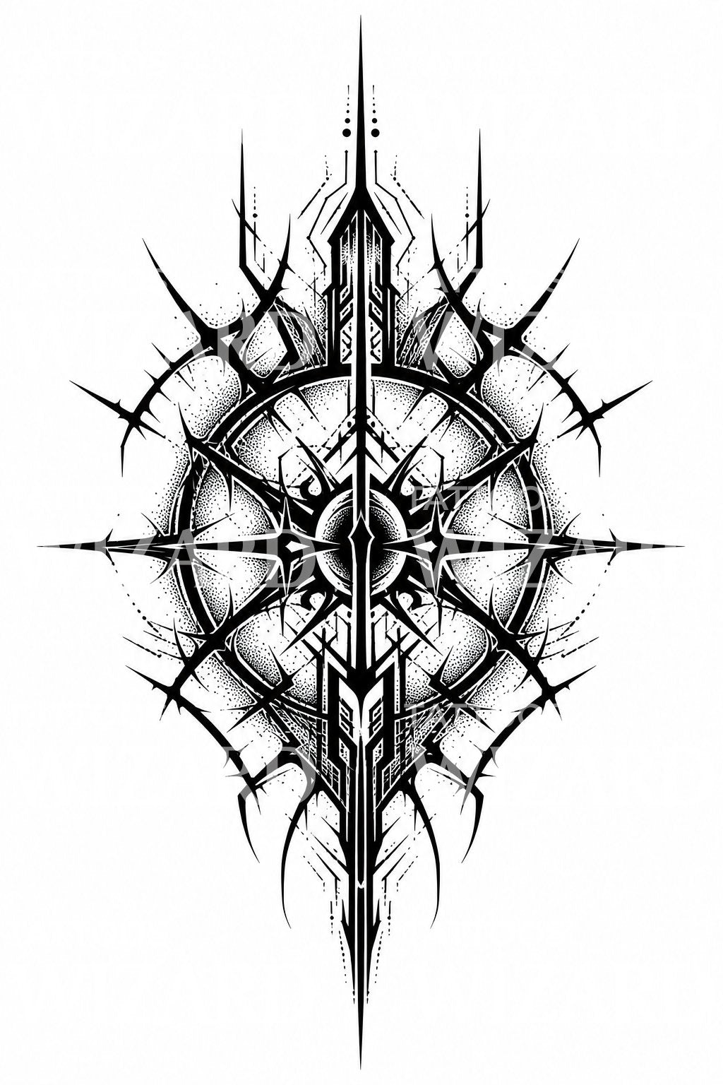 Cyber Sigil Blackwork Tattoo Design