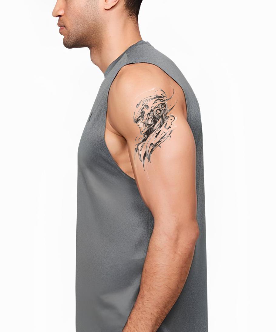 Abstract Cyber Skull Tattoo Design