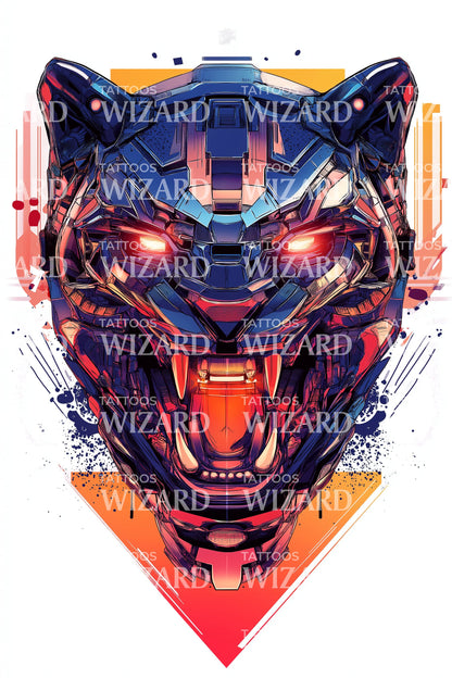 Diseño de tatuaje de máscara de tigre cibernético