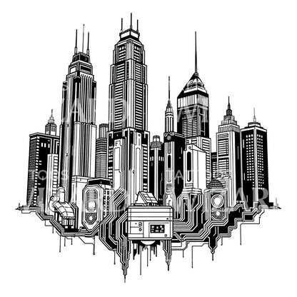 Ilustración de Tatuaje de Ciudad Cibernética