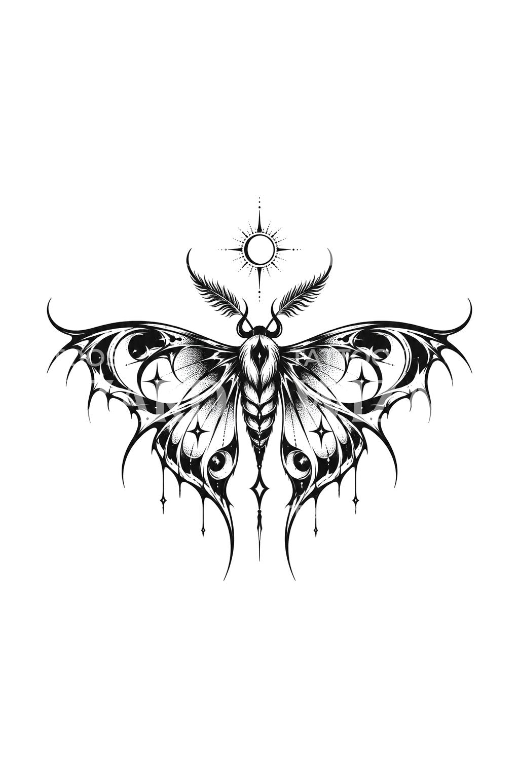 Cybersigil-mot met zon als tattoo-ontwerp