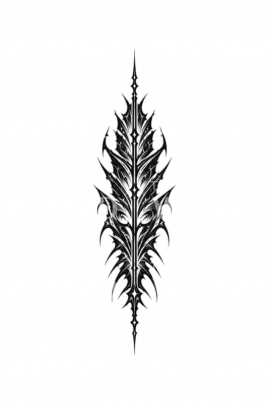 Tatuaje blackwork de pluma con espinas cybersigilista