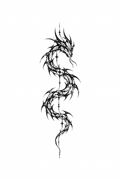 Cybersigilism-piikkikäärme blackwork-tatuointina