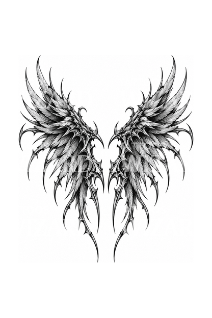 Cybersigilism Barbed Wings Dotwork Tattoo