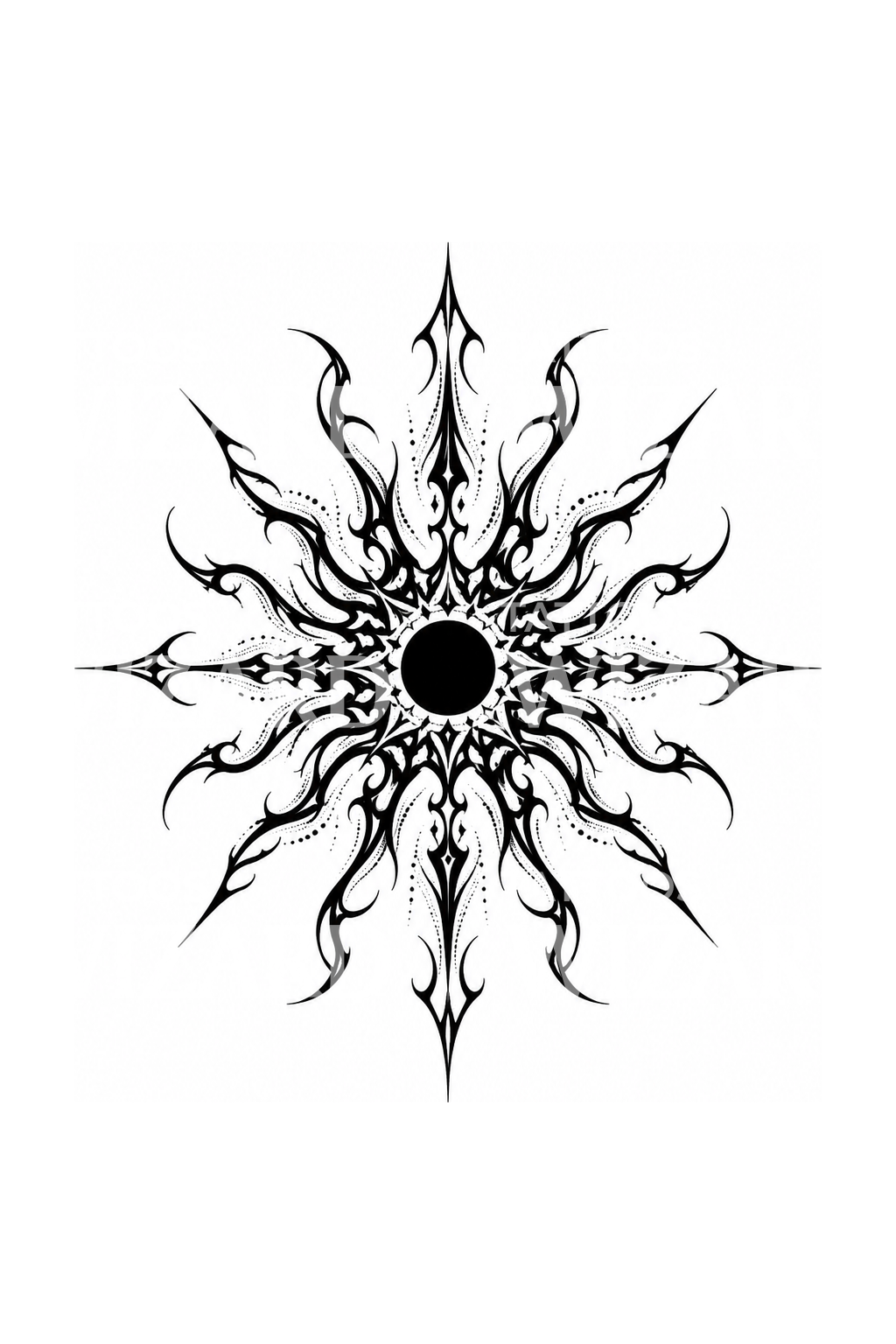Černé slunce ve stylu cybersigilismu, blackwork tetování