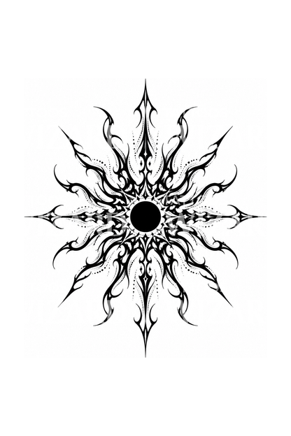 Černé slunce ve stylu cybersigilismu, blackwork tetování