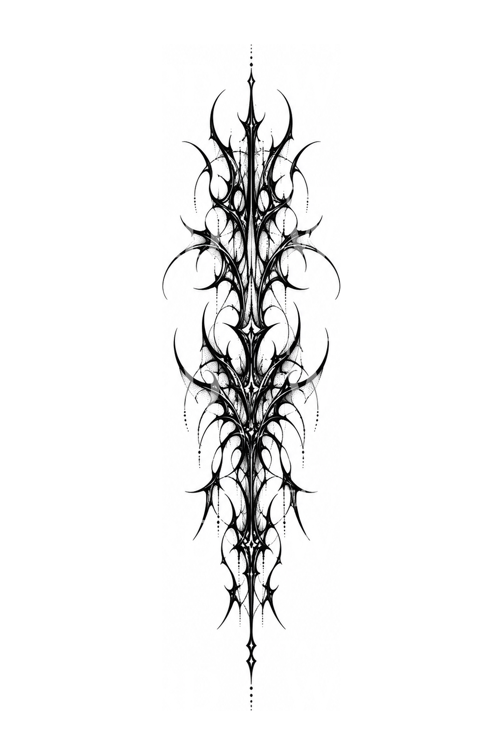 Blackwork-tatoveringsdesign med cybersigilisme på ryggen