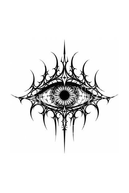 Tatuaje blackwork de ojo cybersigilista con espinas