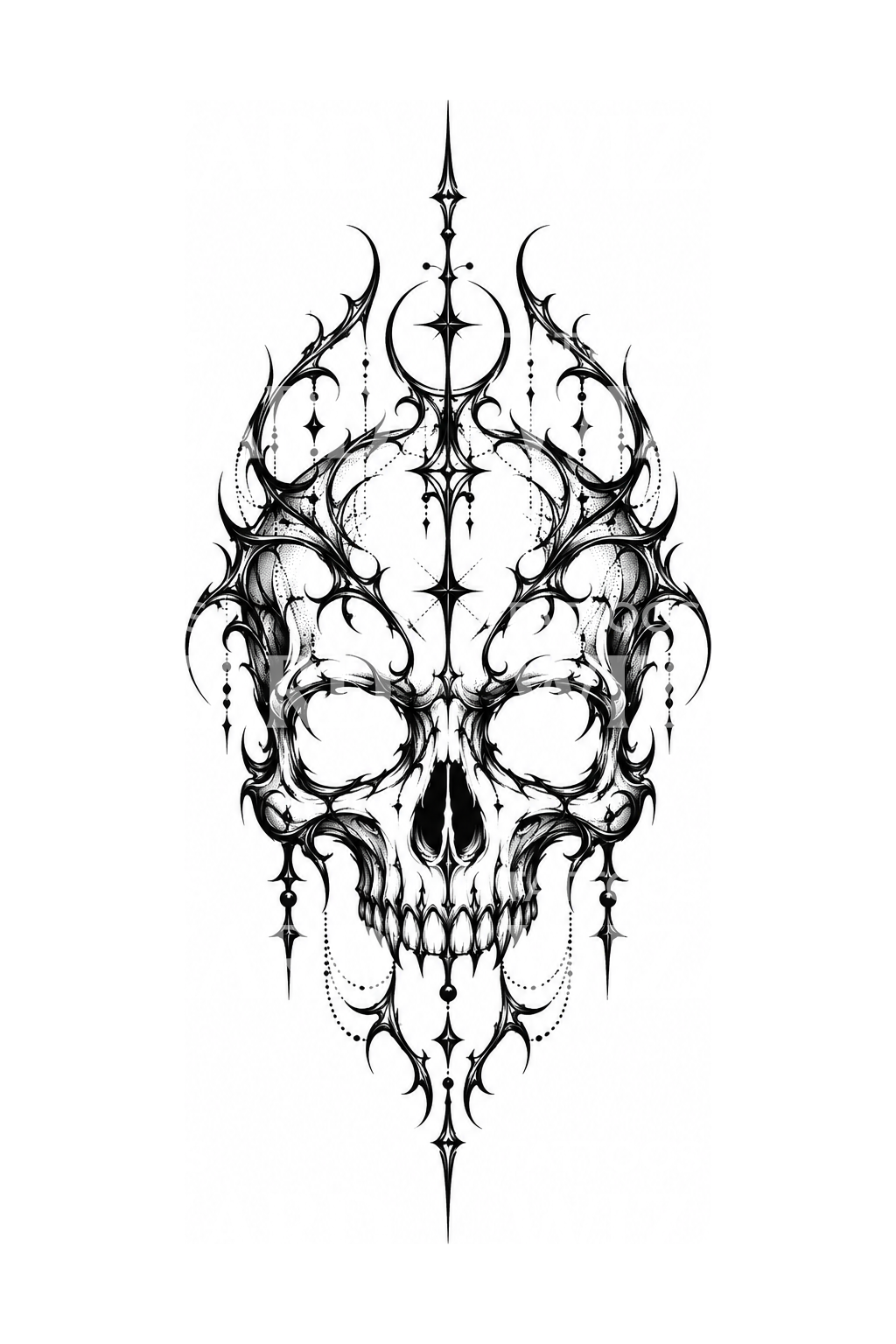 Cybersigilism Thorned Skull Blackwork Tattoo