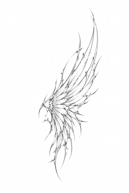 Cybersigilism Wing Fine Line Tattoo Idea