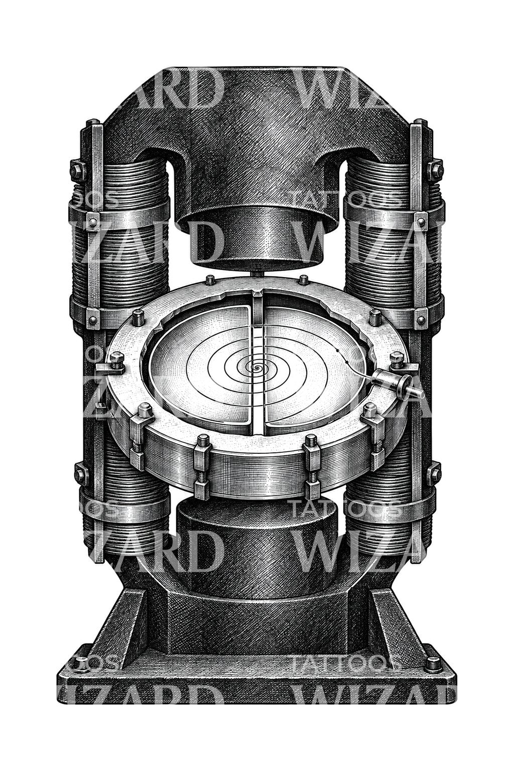 Cyclotron Magnet Cutaway Tattoo Design