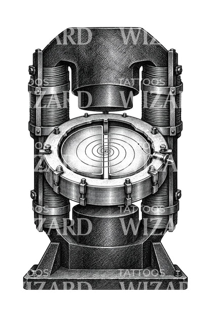 Cyclotron Magnet Cutaway Tattoo Design