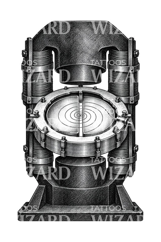 Tattoo-ontwerp van een cyclotronmagneet in doorsnede