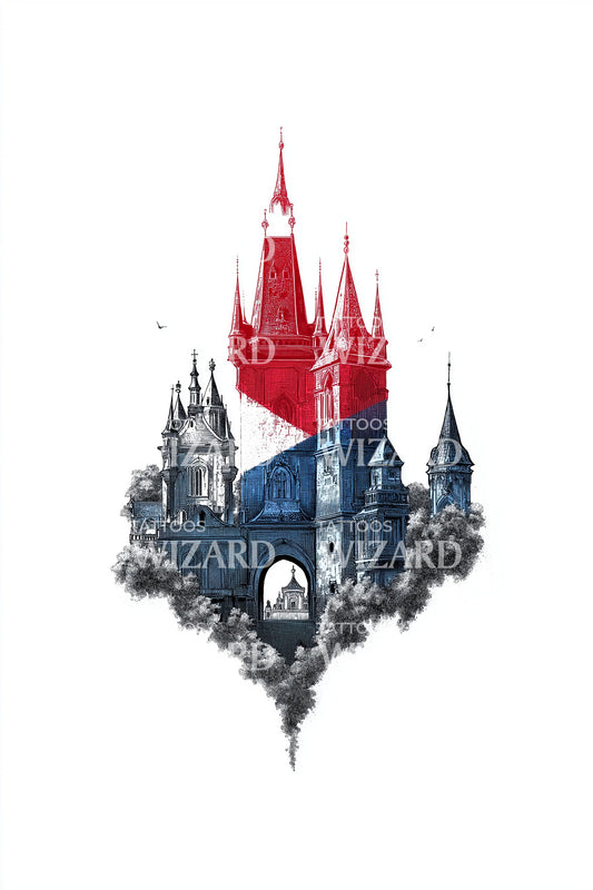 Ilustração de Tatuagem de Castelo Gótico Tcheco