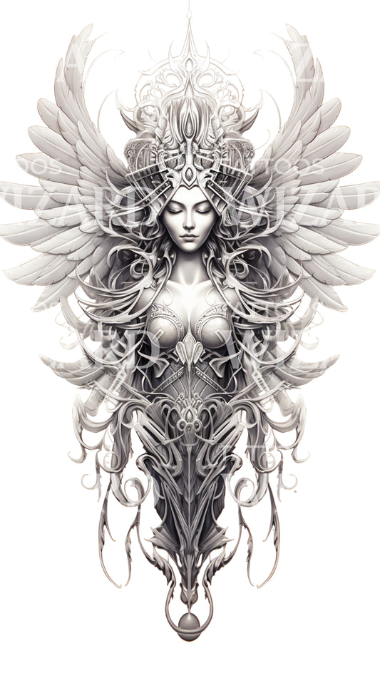 Spiritual Goddess with Wings Tattoo Design