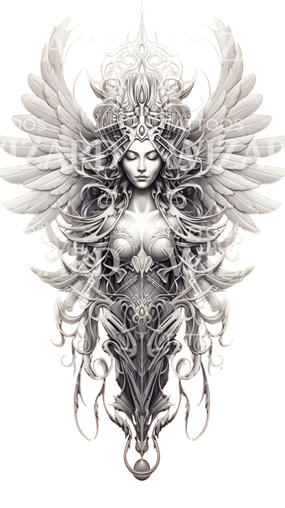 Spiritual Goddess with Wings Tattoo Design