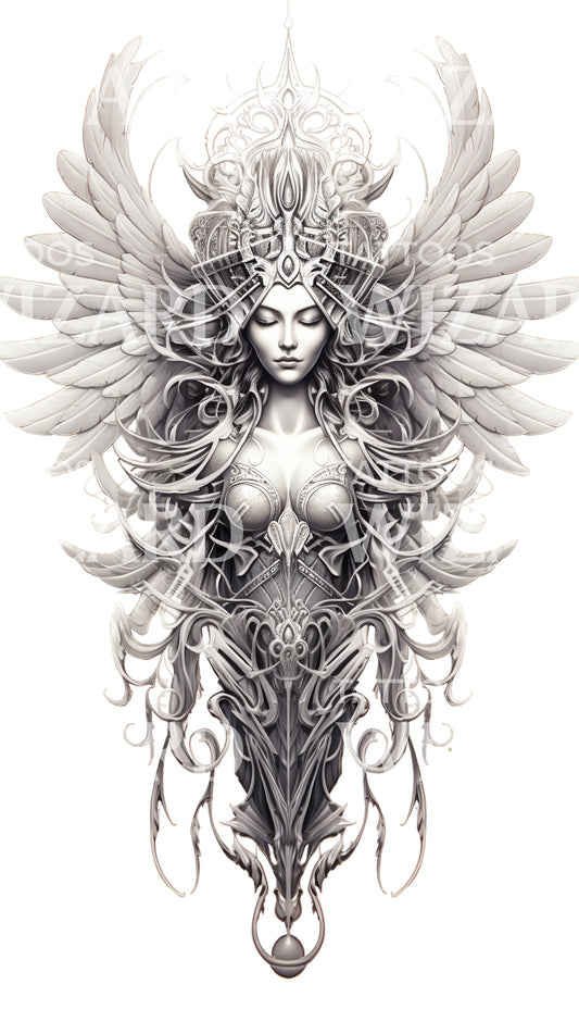 Spirituelle Göttin mit Flügeln Tattoo-Design
