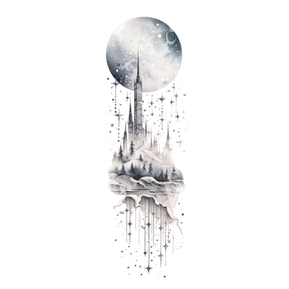 Dotwork Dreamworld City Tattoo Design