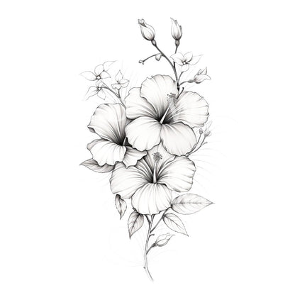 Black and Grey Ibiscus Tattoo Design