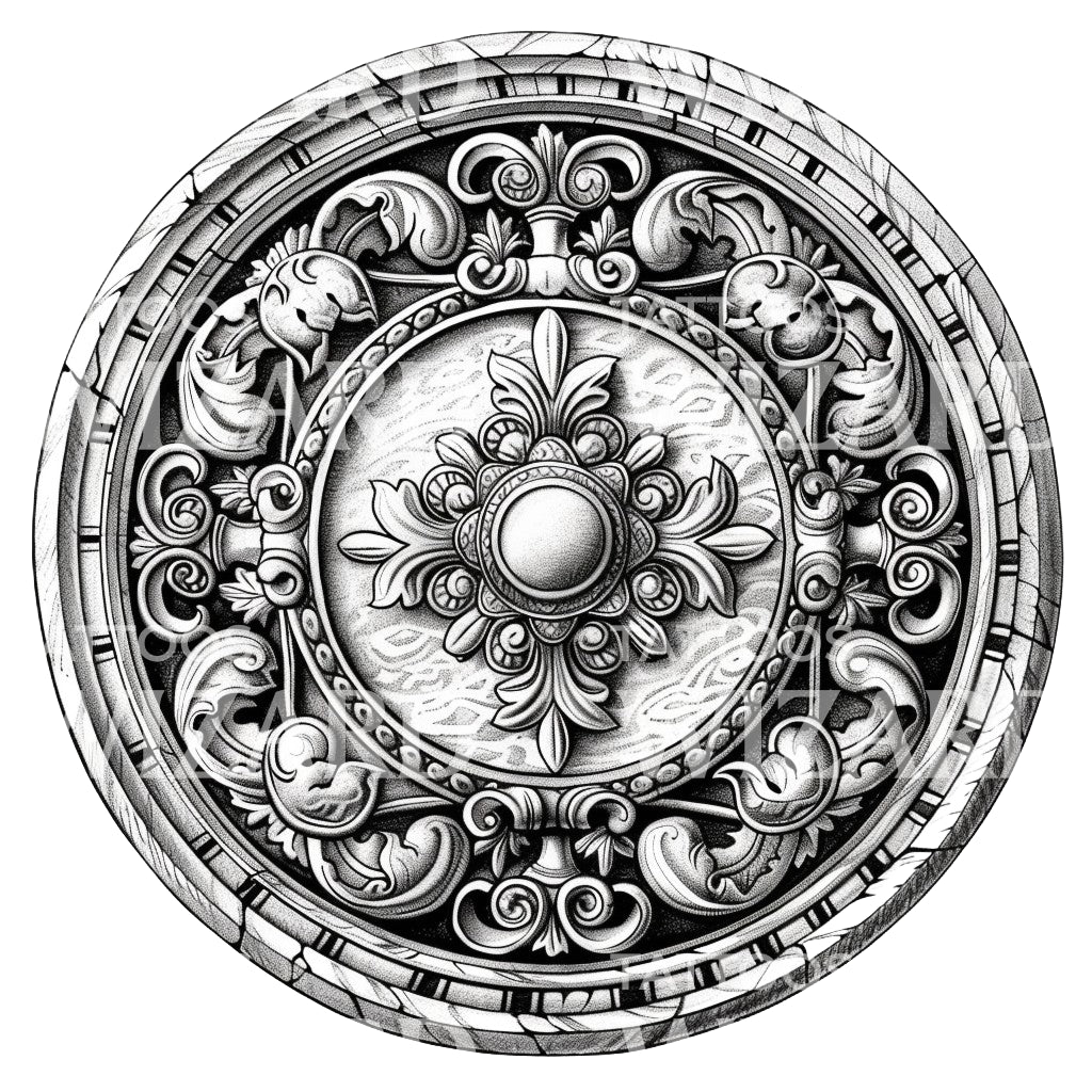Conception de tatouage de médaillon de pièce de monnaie ancienne