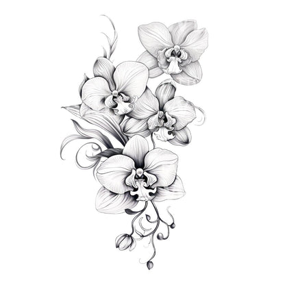 Black and Grey Orchid Flower Tattoo Design