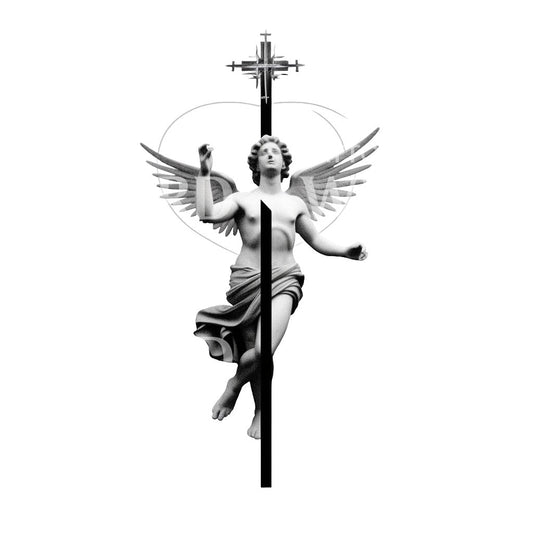 Engelkomposition mit Kreuz Tattoo-Design