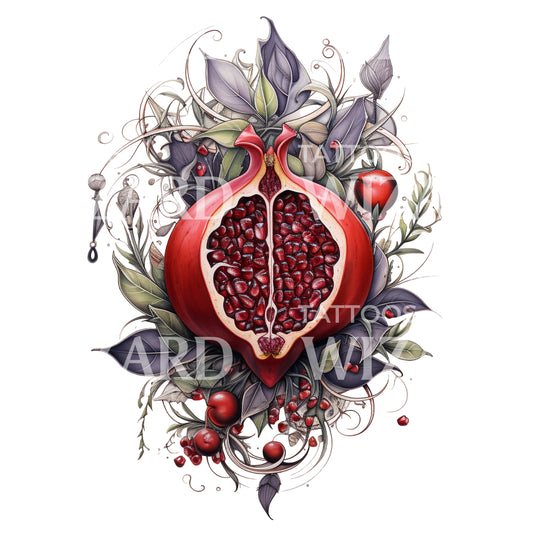 Illustrative Pomegranate Tattoo Design