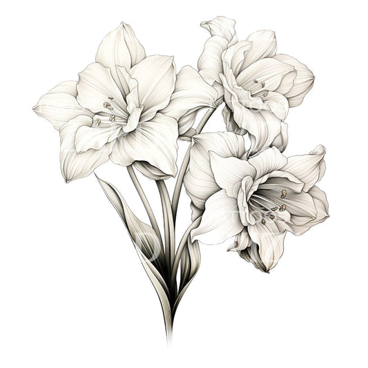 Black and Grey Narcissus Flower Tattoo Design