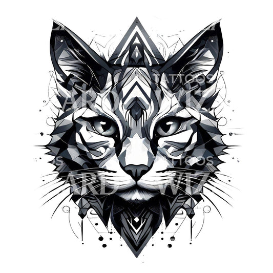 Geometric Cat Tattoo Design